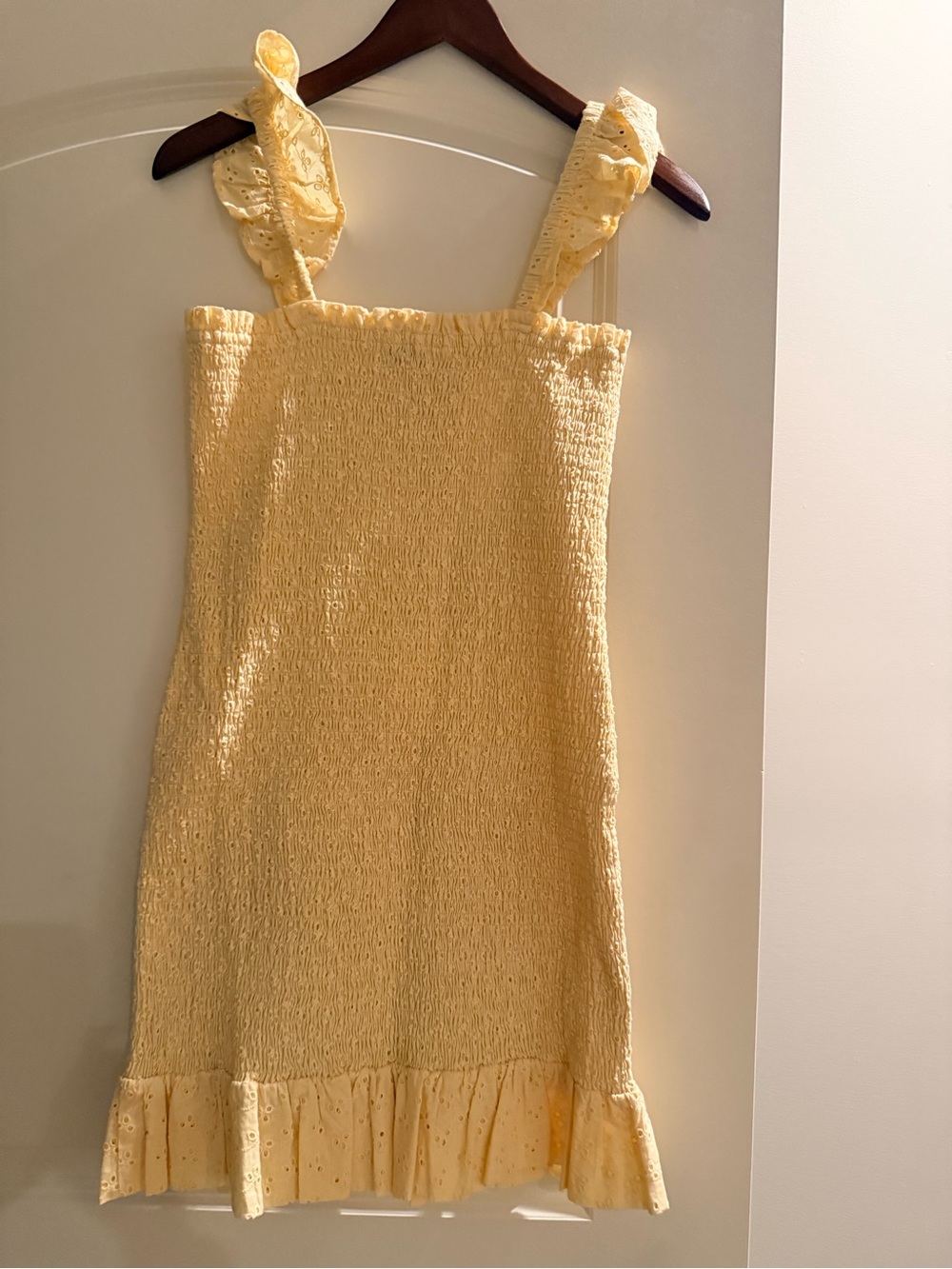 Yellow Smocked Ruffle Strap Women’s Dress